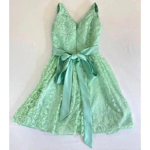 Mint Green Lace A-line Dress, Size Small w/ removable Sash & Built in Bra - Picture 6 of 11